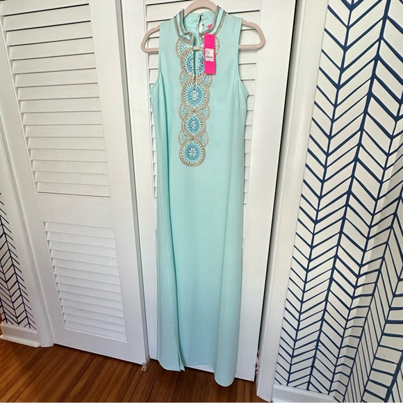 NWT Lilly Pulitzer Jane Maxi in Whisper Blue Embroidered Side Slit Dress 2 - Picture 1 of 3